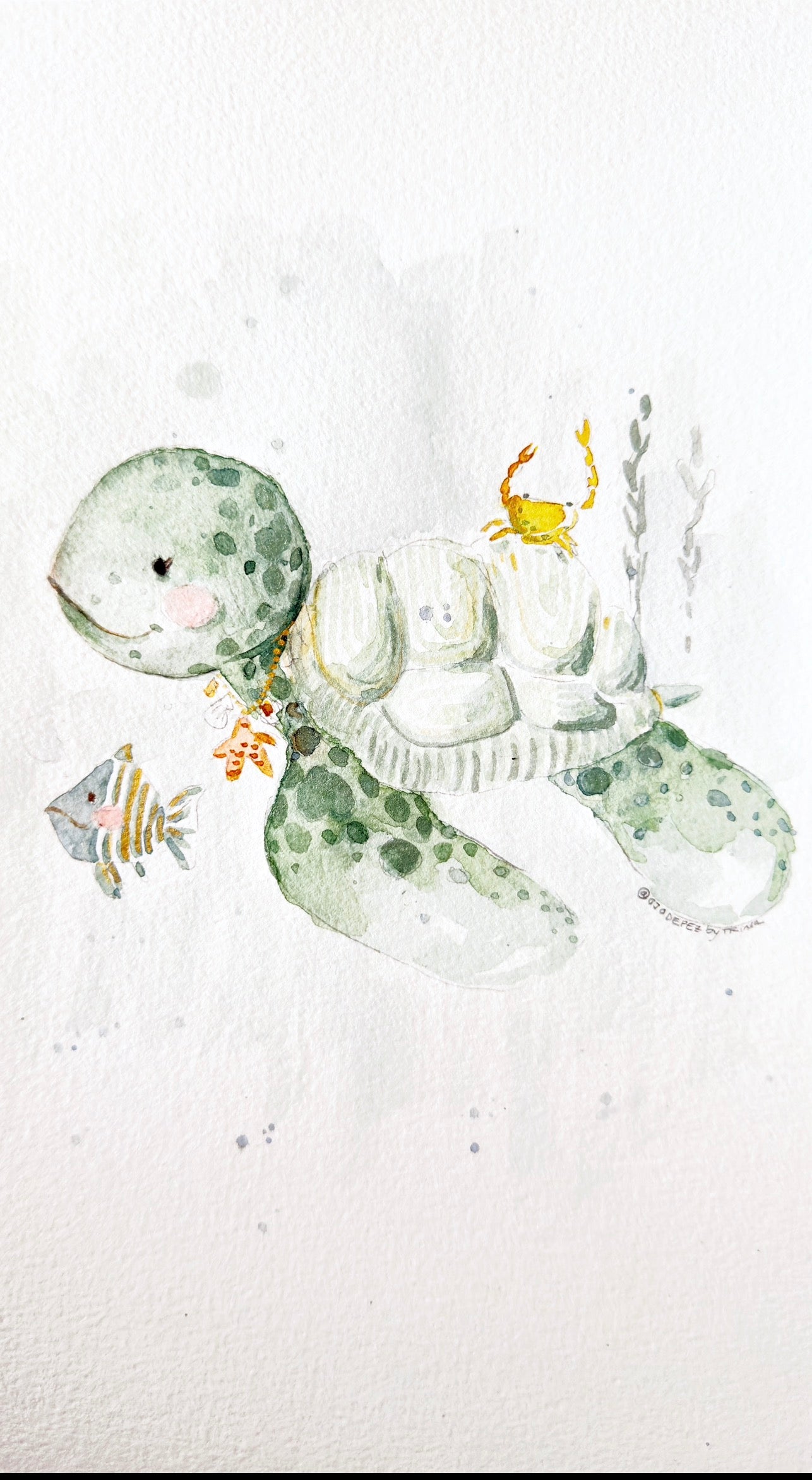 LAMINA O PINTADA A PINCEL NATALICIO  TORTUGUITA PERSONALIZADA